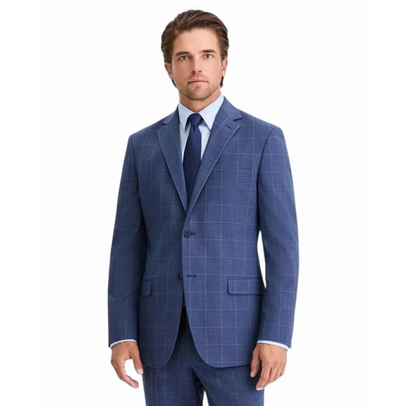 Dkny Mens Modern fit 2 Piece Suit 38 S Pants 31 / 30 Navy Blue Plaid