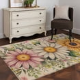 thumbnail image 3 of Vintage Daisy Floral Area Rugs 3'x5', Small Throw Rugs for Living Room Bedroom, Spring Flowers Botanical Leaves Rustic Indoor Outdoor Rug Non-Slip Low Pile Carpet Runner Reversible Floor Mats, 3 of 8