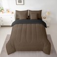 thumbnail image 3 of Castle Fairy Retro Vertical Strip Queen Bedding 7pcs,Abstract Minimalist Linear Motif Bedding Comforter Set Queen,Tan Black,Reversible, 3 of 7