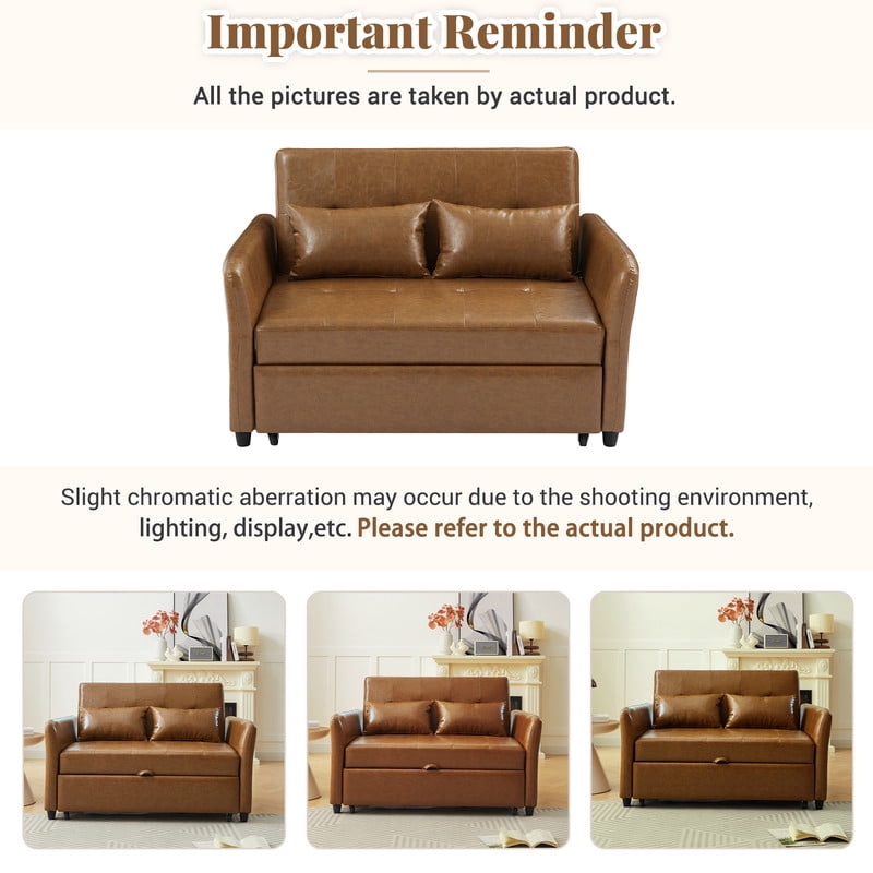 PU Leather Convertible Sleeper Sofa Bed, Adjustable Oversized Chaise Lounge Loveseat Couch with 3 USB Charging Ports
