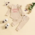 thumbnail image 2 of LNMQLPDBS Baby Clothes for Girls Ribbed Layered Ruffle Long Sleeve Solid Color Pullover Letter Romper & Elastic Waist Pants 2pcs Outfits Newborn Gift Set Baby Girl Clothes for Home Outdoor Daily, 2 of 9