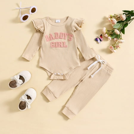 

Toddler Girl Spring Solid Color Pullover Letter Print Set Girl Home Outdoor Daily Wear Father s Day Outfit