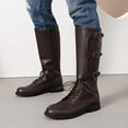 thumbnail image 2 of XUNKUSGA Knee High Boots for Men Fashion Round Toe Lace Up Triple Buckle Straps Men's Motorcycle Boots Renaissance Men PU Leather Boots,7.5, 2 of 9