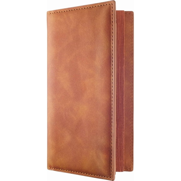 Checkbook Cover for Women & Men, PU Leather Check Book Cover for Personal Checkbook, & Side Duplicate Checks with Blocking (Brown)