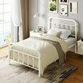 thumbnail image 2 of Amolife Twin Size Metal Platform Bed Frame with Vintage Headboard & 12.6" Under-Bed Storage, White, 2 of 9