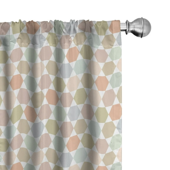 Ambesonne Geometric Curtains, Colorful Hexagons Plot, Pair of 28"x84", Pale Salmon and Mint Green