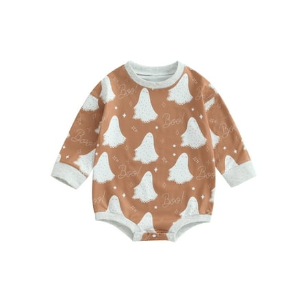

Halloween Baby Clothes Girls Long Sleeve Jumpsuits Casual Ghost Print Sweatshirt Romper for Newborn Infant Toddler
