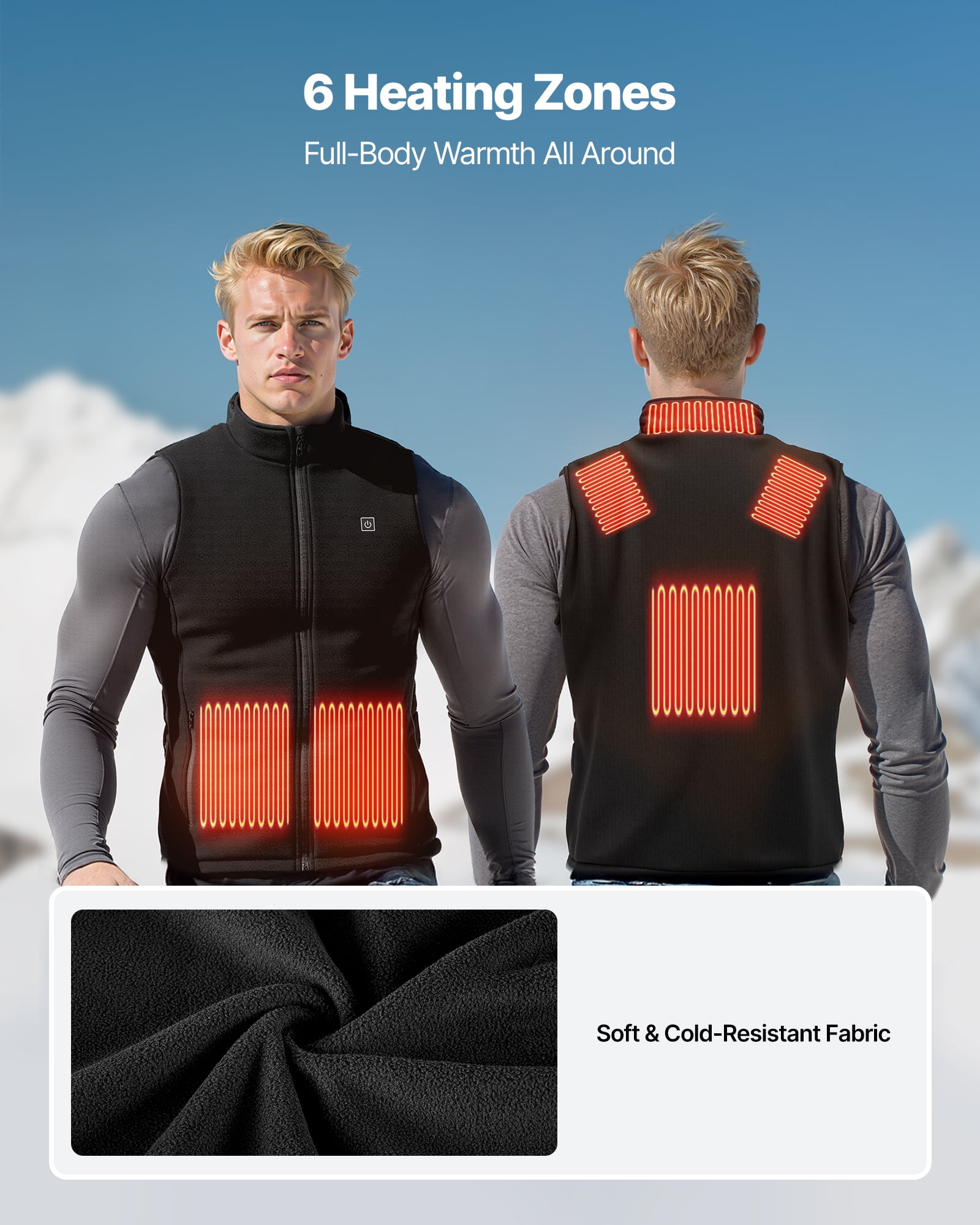 VEVOR Heated Vest, Men Electric Heating Vest with 16000 mAh Battery Pack, 6 Heating Zones Lightweight Rechargeable Winter-Vest with 3 Levels, for Outdoor Hiking Camping Fishing Skiing, Size M