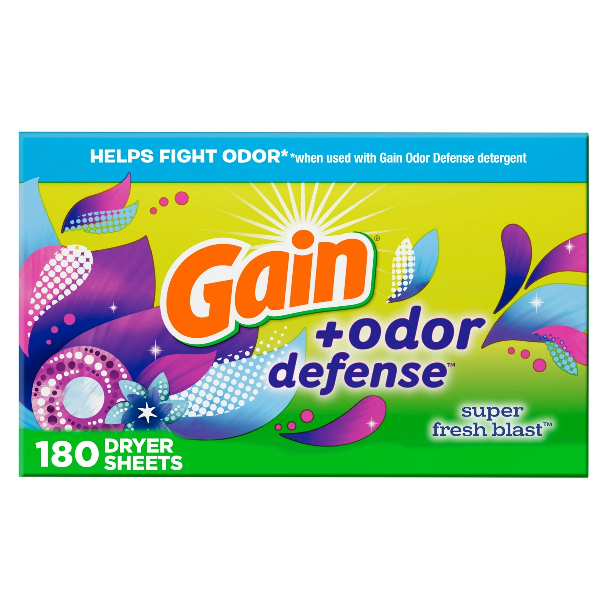 Gain Dryer Sheets + Odor Defense, Super Fresh Blast Scent, 180 Count with Microfiber Solid Color Towel by BundleEase