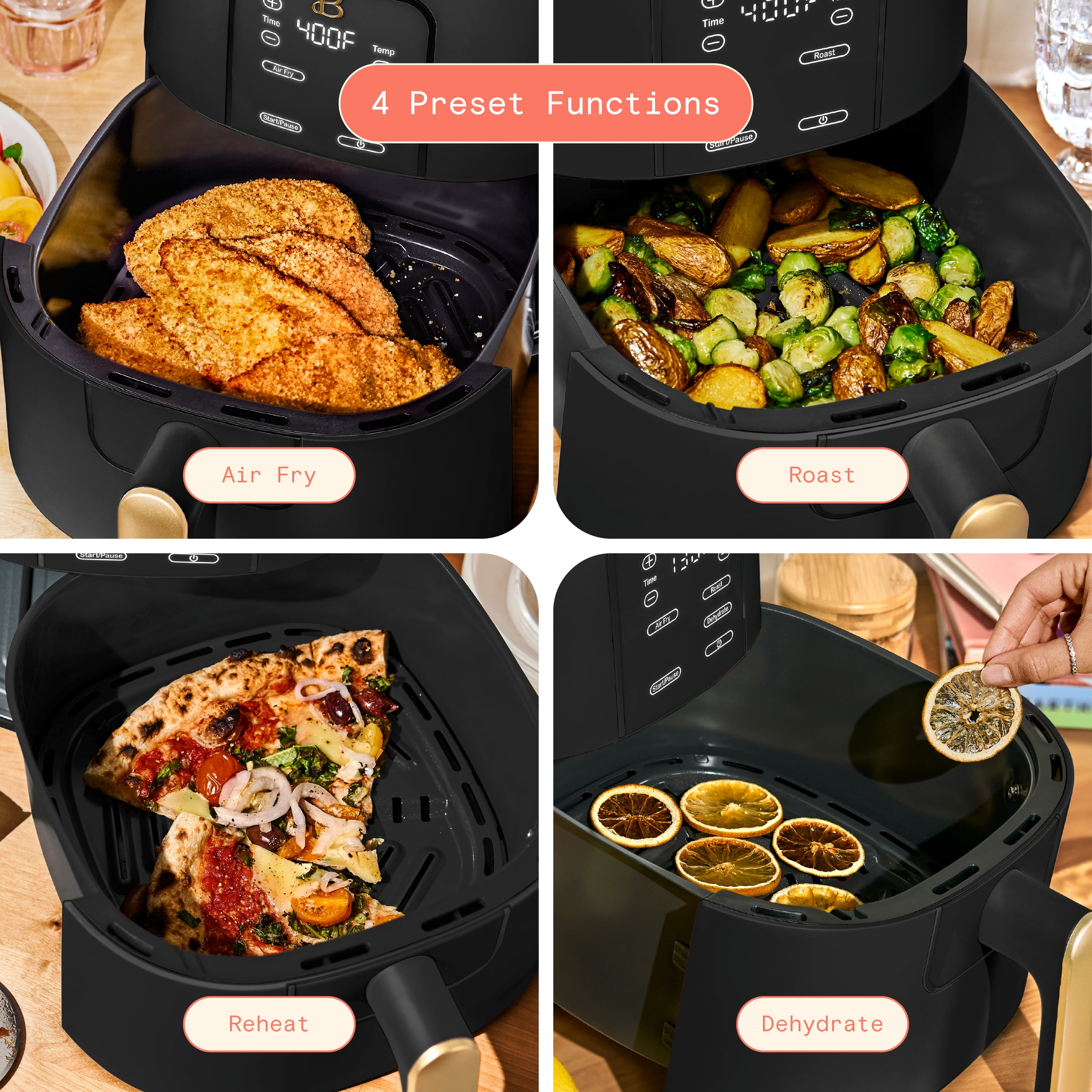 Beautiful 6 Qt Air Fryer with TurboCrisp Technology, EverGood Ceramic Nonstick Coating, Black Sesame by Drew Barrymore