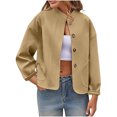 thumbnail image 2 of ClodeEU Women's Short Plush Buttoned Jacket,Long Sleeve Cropped Blazers Tops ,Fall Solid Color Jacket Brown,Womens Plus L, 2 of 6