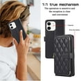 thumbnail image 4 of YEYKX Wallet Case for iPhone 12 6.1inch with Wrist/Shoulder Strap, 9 Card Slots Zipper Purse Luxury Leather Stand Checkered Cell Phone Cover,Black,For iPhone 12, 4 of 10