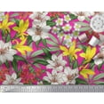 thumbnail image 2 of Soimoi Pink polyester Crepe Fabric Leaves & Lily Floral Print Fabric by Yard 52 Inch Wide, 2 of 3