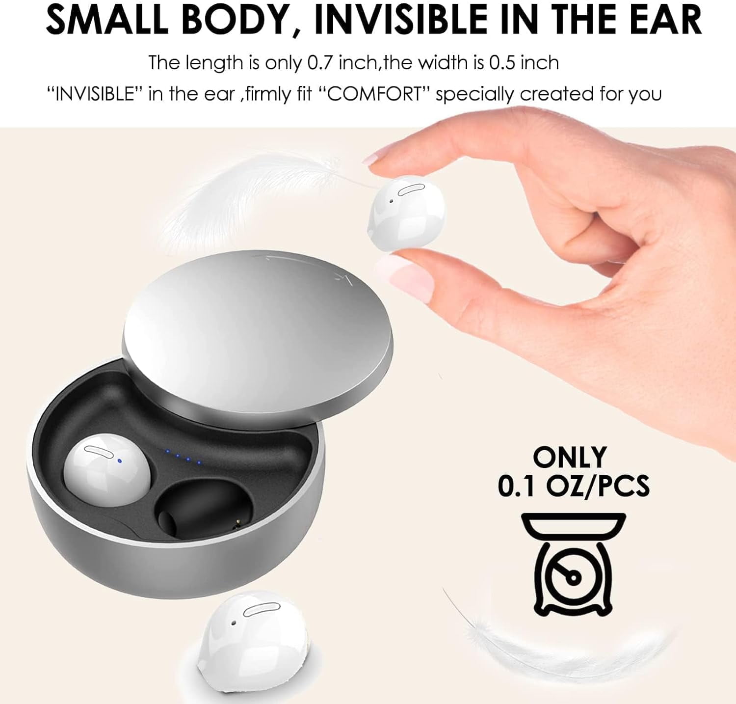 Smallest Invisible Earbuds Wireless Ear Buds Bluetooth in Ear Mini Discreet Small Tiny Earpiece Sleep Earbuds Hidden with Charging Case Headphones for Small Ears Work Sleeping Android