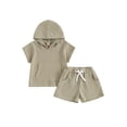 thumbnail image 2 of Aojekbee Little Girl Boy Waffle Set, Solid Color Front Pocket Hooded Tank Tops Elastic Waist Split Hem Shorts Baby Toddler Summer Outfits, 2 of 10