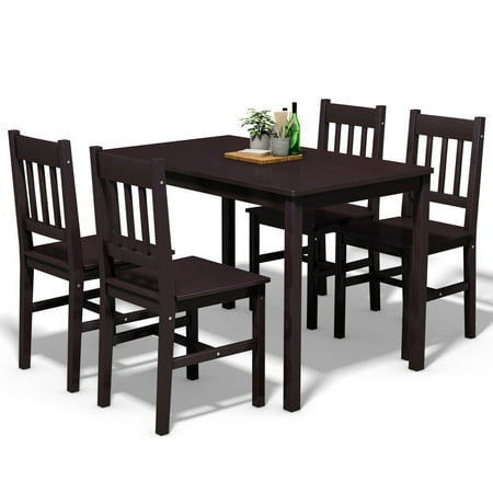 Gymax 5 Piece Dining Table Set 4 Chairs Wood Home Kitchen Breakfast