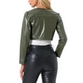 thumbnail image 3 of CHAQUETAS CROP DE CUERO PU INSPIRADORAS PARA MUJER, CHAQUETA DE MANGA LARGA ABIERTA EN VERDE EJÉRCITO, 3 of 6