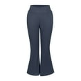thumbnail image 4 of Women's Fleece Lined Thermal Pants, Winter Warm High Waisted Flare Leggings with Pockets, Soft Comfortable Yoga Pants for Lounging and Outdoor Activities Navy, 4 of 9