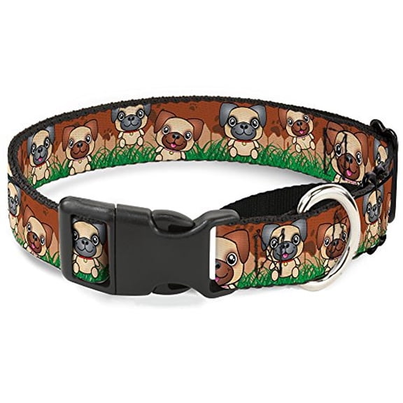 Buckle-Down Martingale Dog Collar - Pug Puppies Paw Prints Browns Greens - 1" Wide - Fits 15-26" Neck Size - Large