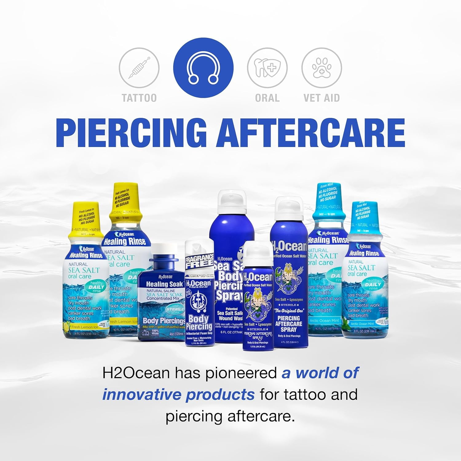 H2Ocean Piercing Aftercare Spray Sea Salt Saline Spray for Piercings 1.5oz