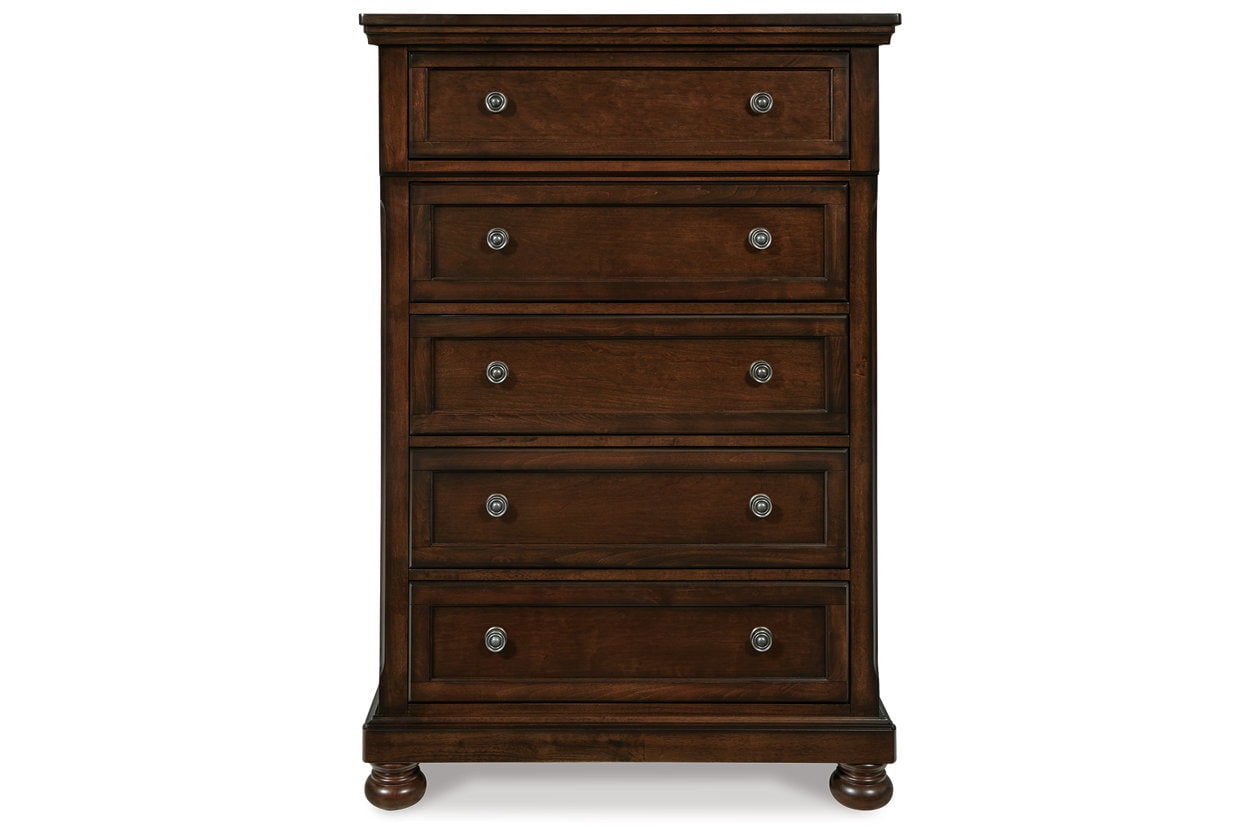 Ashley Furniture Porter 5-Drawer Traditional Wood Chest in Dark Brown
