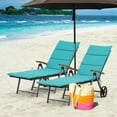 thumbnail image 1 of Gymax Lot de 2 Chaises Longues Pliantes en Rotin pour Patio, Coussinées, Aluminium, Réglage de Roue, Turquoise, 1 of 10