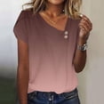 thumbnail image 5 of Ruimatai Women's Casual Loose Ombre Short Sleeve Cross Sleeve Asymmetric Neck Button T-Shirt Top, 5 of 7