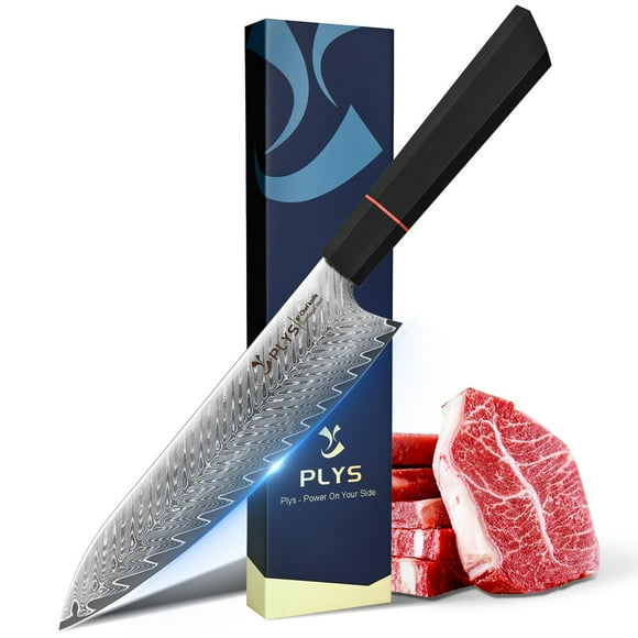 Plys Japanese Chef Knife, 8-Inch Aus10 Damascus Kitchen Knife, Professional 9CR18MOV Knife with G10 Ergonomic Handle with Gift Box