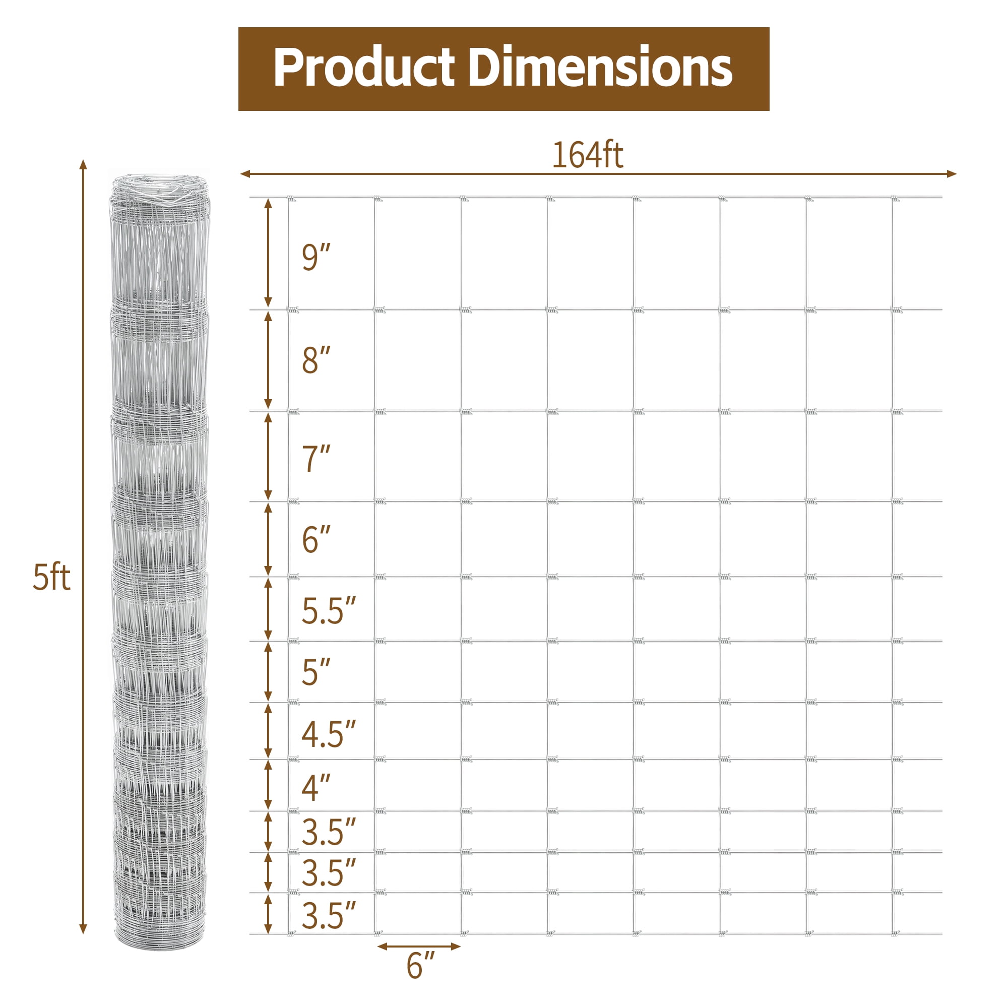 Aukfa 5x164 ft Galvanized Wire Fencing,Heavy Zinc Coating Farm Fence Used to Hog Goat Fencing for Yard Garden Field