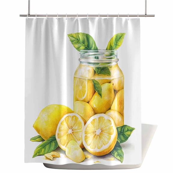 Shower Curtains for Bathroom-72"x72",Summer Watercolor Lemons Waterproof Bath Curtain Grommet Shower Curtain Set with Hooks,Modern Rustic Fruit Juice Leaf Washable Bath Accessories