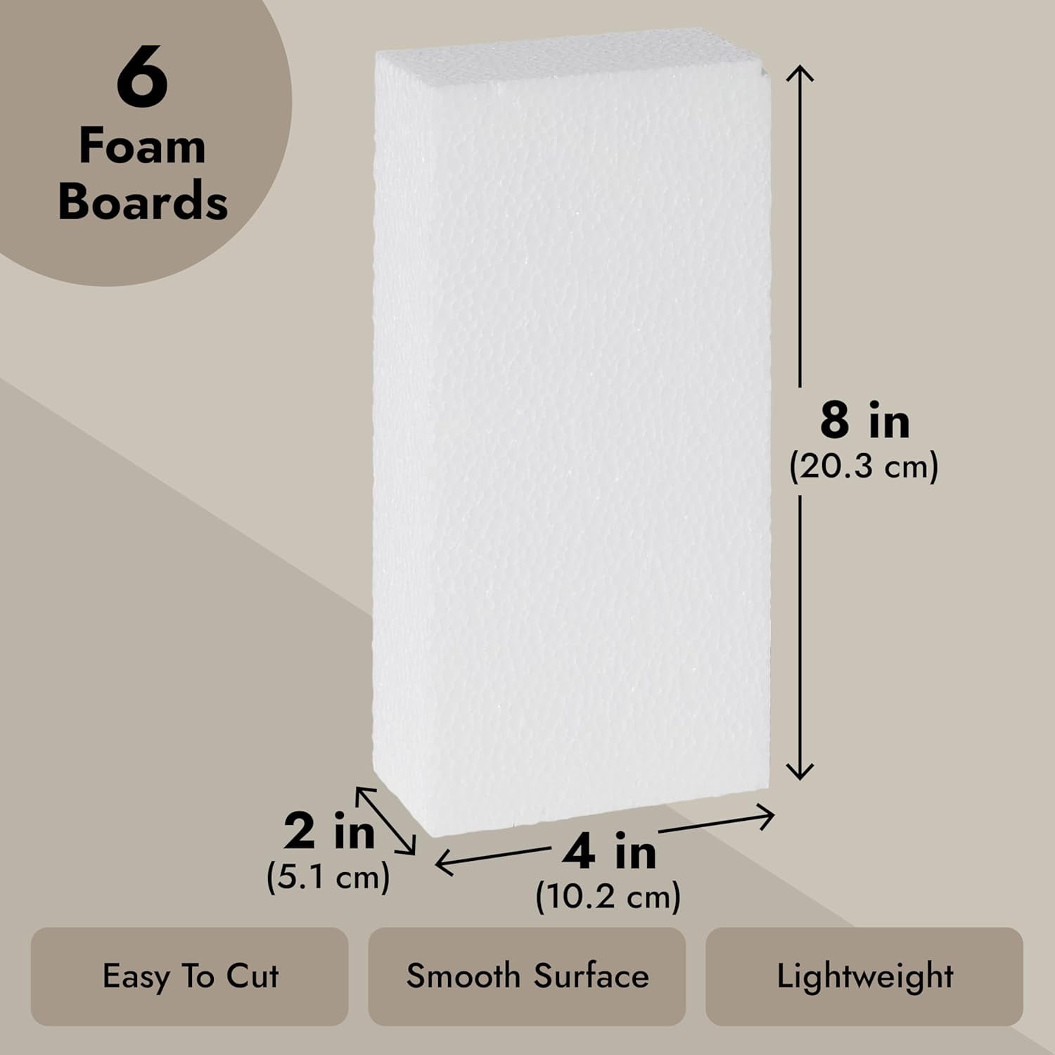 Flower Foam Craft Blocks - White 6-Pack, 8 x 4 x 2 in - Blocks for Flower Arrangements, Packing Foam and DIY Craft Supply