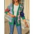 thumbnail image 2 of Women'S Cardigan Sweater Flower Dotted Mixed Print Colorblock Cardigan Patchwork Long Sleeve Outwear Green S, 2 of 8