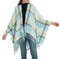 thumbnail image 2 of Hfyihgf Women's Travel Plaid Shawl Belt Cardigan Wrap Open Front Poncho Cape Knitted Sweater Tops for Fall Winter Green One Size, 2 of 6