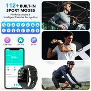 New Smart Watch Fits for Android and IPhone, 1.85 inch Fitness Tracker, Men Womens Smartwatch with Answer/Make Calls/Message Reminder/112+ Sports Modes, IP68 Waterproof, for Gift Black