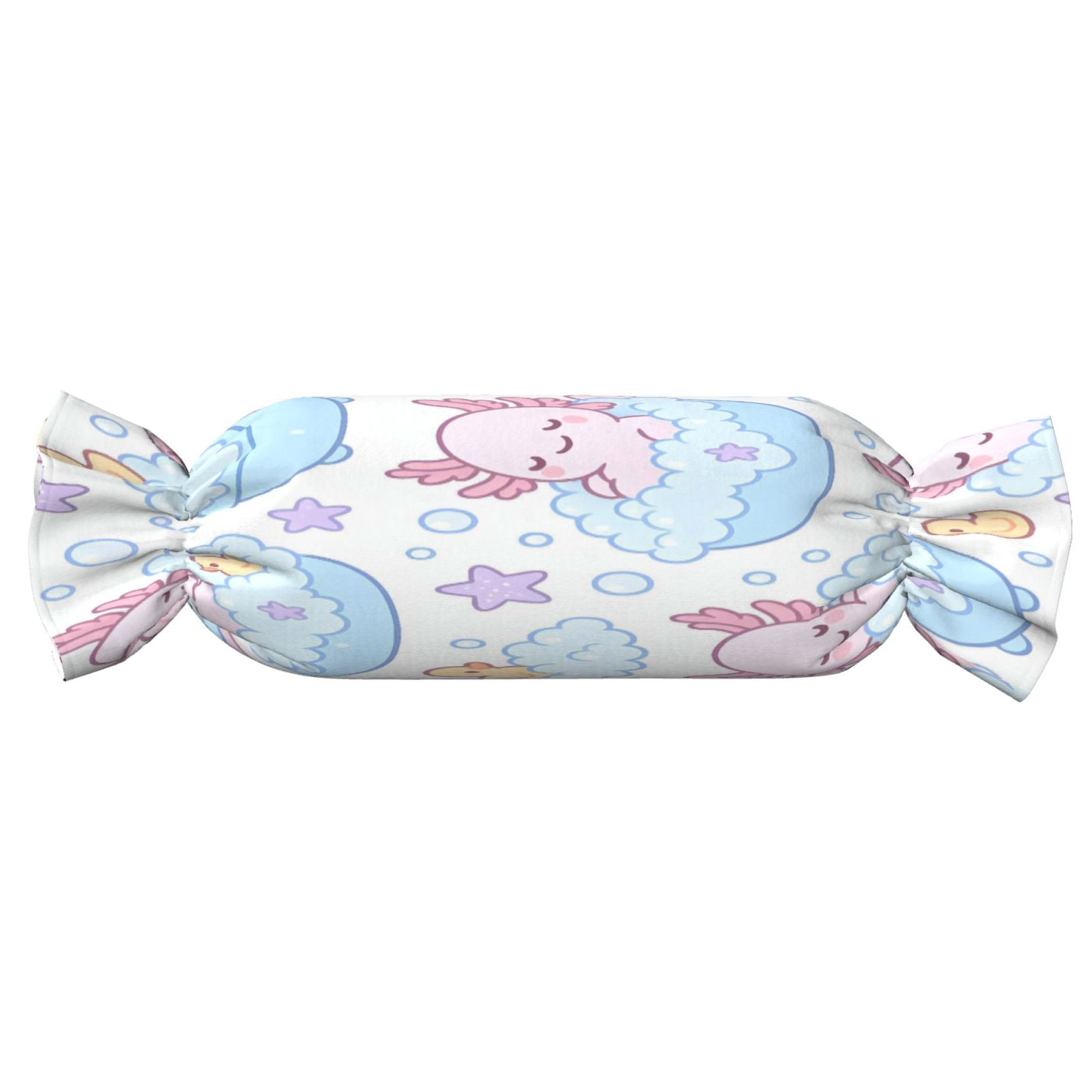 Candy Throw Pillow Travel Cervical Pillow Cylindrical Neck Body Cushion With Insert For Bed Couch Home Decor 9.8x24.4in Bubble Bath Axolotls - Pastel Daydream
