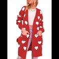 thumbnail image 1 of Suéter Cárdigan con Corazón para Mujer, Cuello en V, Abertura Frontal, Punto Acanalado, Abrigos con Bolsillos. Rojo L, 1 of 10