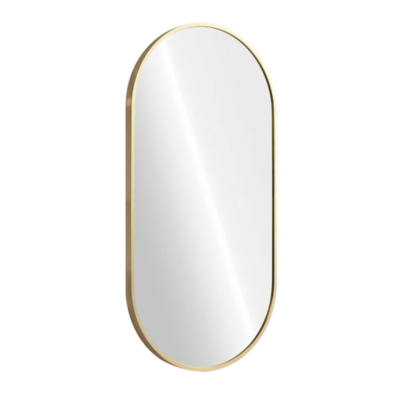 Navaris Oval Wall Mirror - 75 x 38 x 3 cm - Wall Mounted Hanging Mirror with Brushed Brass Rustproof Aluminium Frame - Mirror for Bathroom Bedroom Hallway