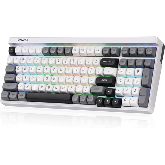 Redragon K656 PRO 3-Mode Wireless RGB Gaming Keyboard, 100 Keys Mechanical Keyboard w/Hot-Swappable Socket, 3 Noise Dampening Layers, PBT Round Keycaps & Custom Linear Switch, MoonDust Gray