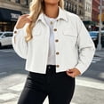 thumbnail image 5 of YanHoo Bomber Jackets Women Oversized Button Down Cropped Jacket Long Sleeve Fall Casual Outerwear, 5 of 8