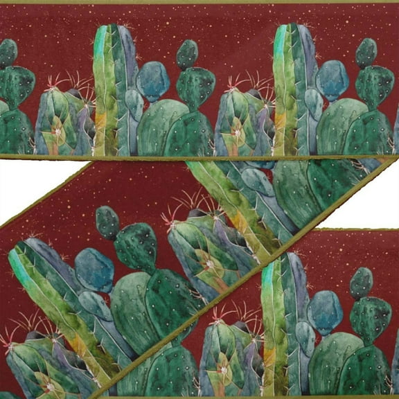 IBA Indianbeautifulart Black Cactus Tree Printed Ribbon Trim 9 Yards Velvet Fabric Laces For Crafts Sewing Accessories 3 Inches