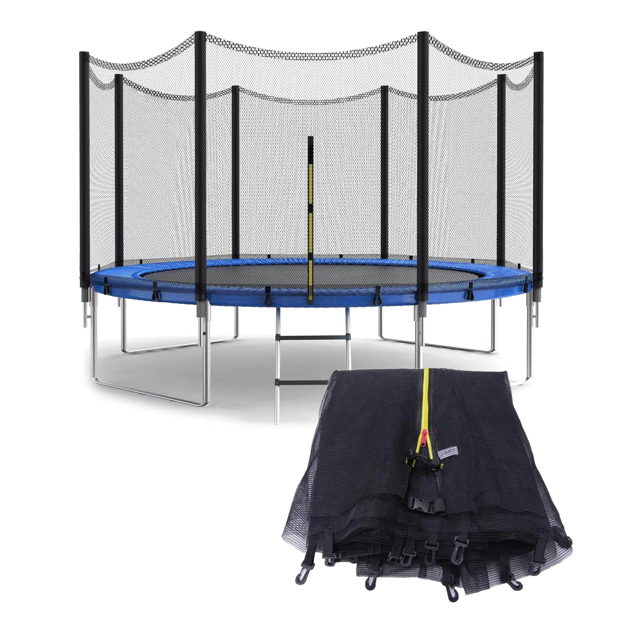 Filet De Sécurité Pour Trampoline – Rechange 244 à 427 Cm, Double Fermeture éclair, Boucles Renforcées, Résistant UV, Pour 6 Ou 8 Poteaux