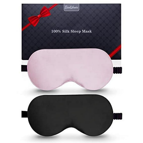 Silk Sleep Mask, 2 Pack 100% Real Natural Pure Silk Eye Mask with Adjustable Eye