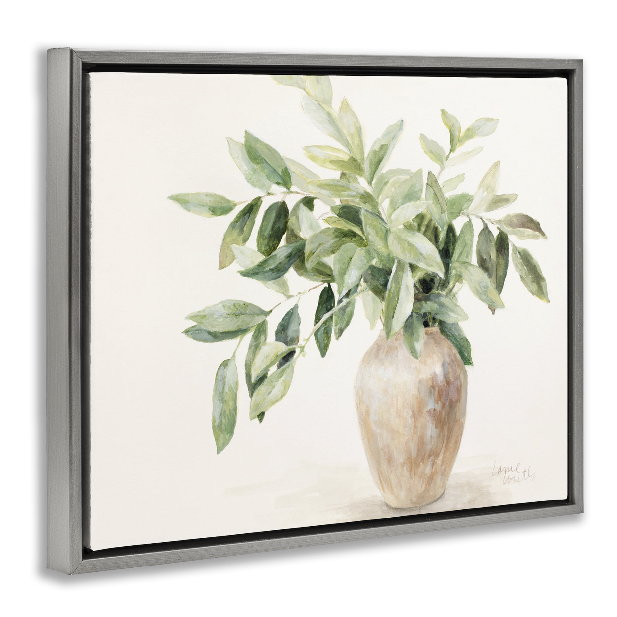Stupell Industries Ivy Potted Plant Botanical & Floral Painting Gray Floater Framed Art Print Wall Art, 31 x 25