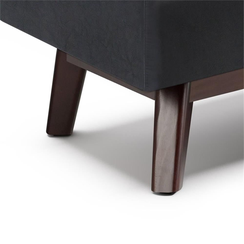 Owen 48 inch Wide Mid-Century Modern Rectangular Storage Ottoman in Midnight Black Vegan Leather