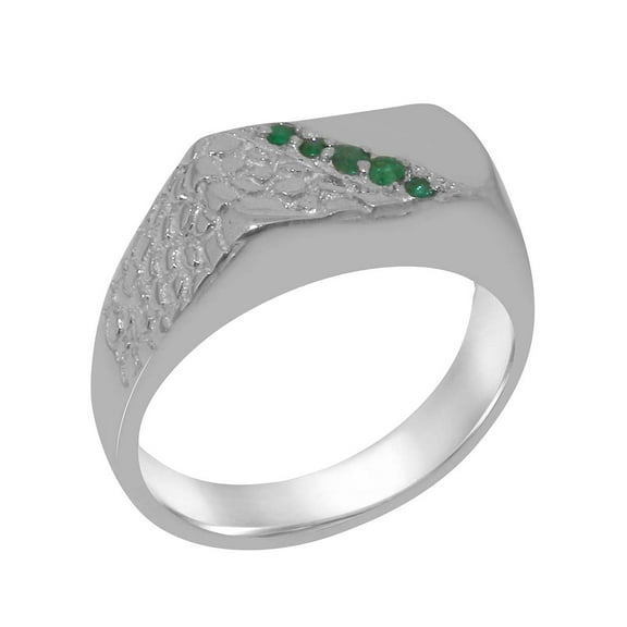 LBG British Made 925 Sterling Silver Natural Emerald Mens band Ring - 33 size options - Size 10