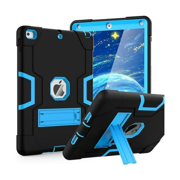 wonim11 OKP Case for iPad 6th Generation/iPad 5th Generation/iPad 9.7 inch/iPad Air 2, Shockproof Case for iPad 9.7 inch 2018/2017 with Kickstand, Black+Blue
