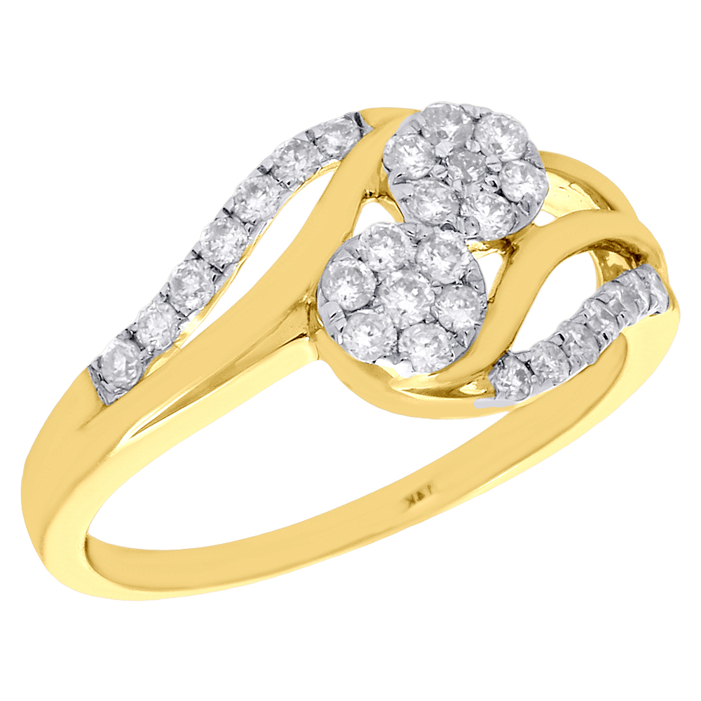 Jewelry For Less - 14K Yellow Gold Two Stone Cluster Diamond Swirl