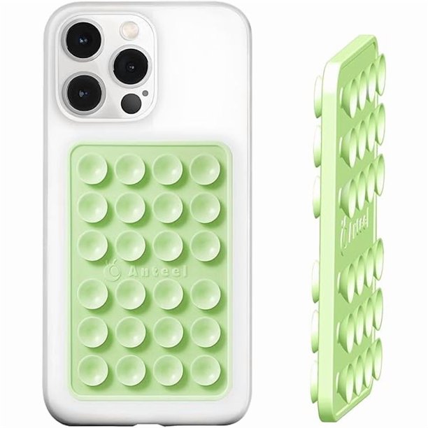 wonima02 Double-Sided Silicone Suction Phone Case Mount, Enhanced Suction Cup Power and Thickened Grip for Selfies and Videos, Durable, Hands-Free Non Slip Accessories, 2.36"x3.66" (Light Green)