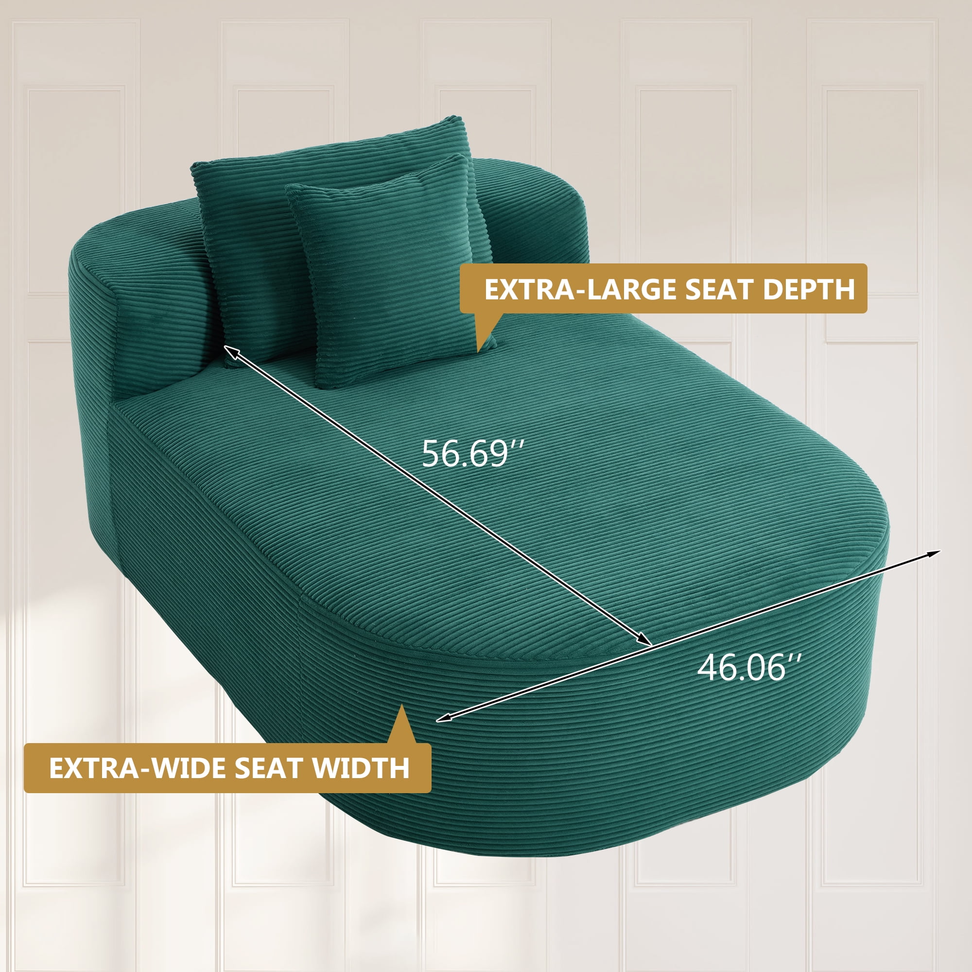 Sleeper Sofa, Chaise Lounge Chair, Oversized Convertible Sofa Bed with Deep Plush Corduroy Seat, No Assembly Required, for Living Room Lounging, Green