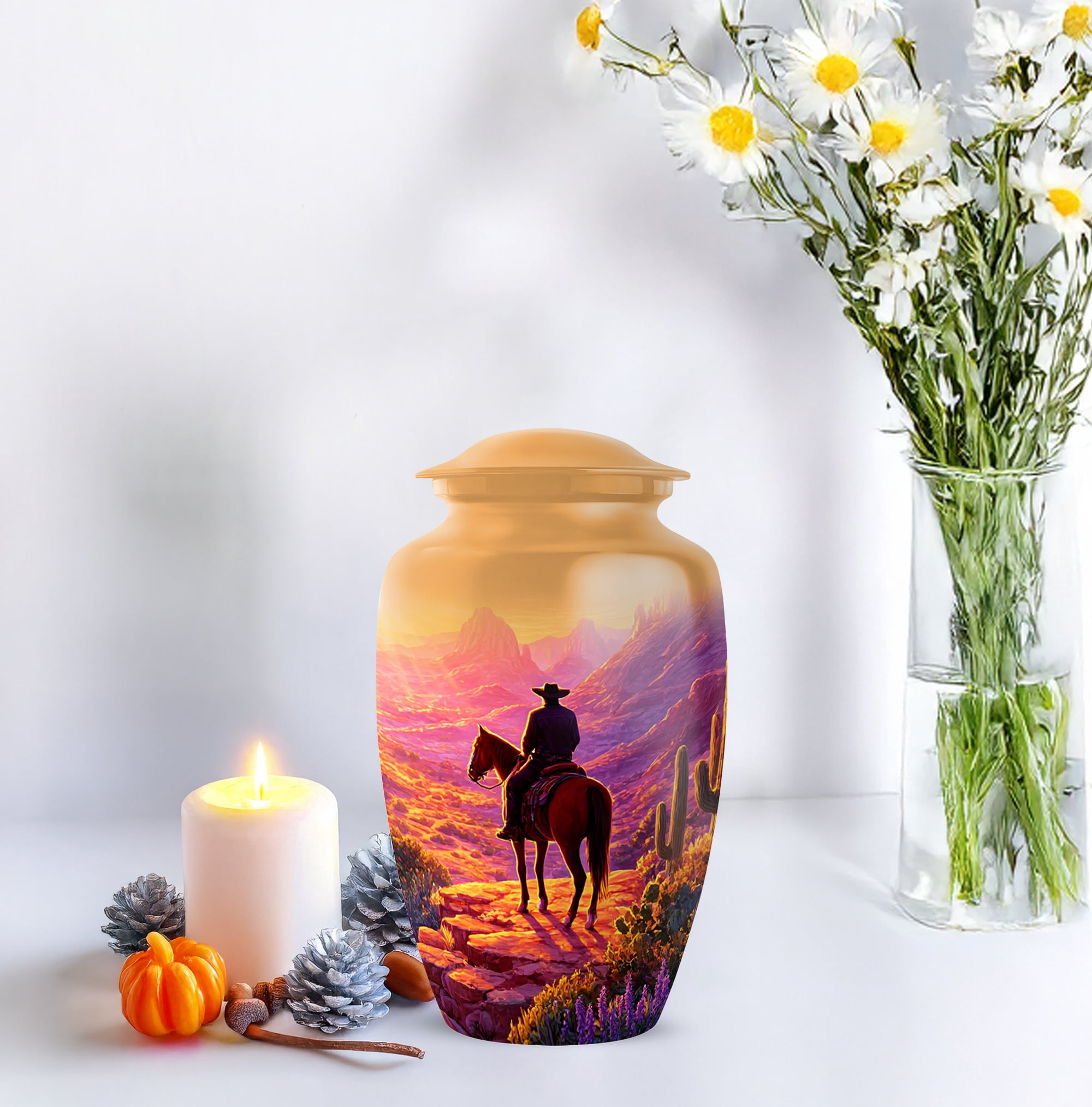 Cowboy Cremation Urns For Ashes Adult Male, Large And 2 Mini Keepsake Urns, Horse Rider Funeral Memorial Urn, Small Urn For Human Ashes Keepsake (Size 10 Inch 1 Pcs & Size 3 Inch, 2 Pcs)
